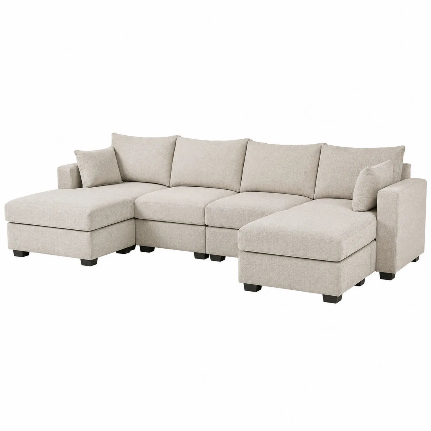 Ecksofa aus Holz und Stoff in Beige