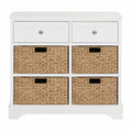 Weißer Holzschrank mit 2 Schubladen und 4 Weidenkörben
