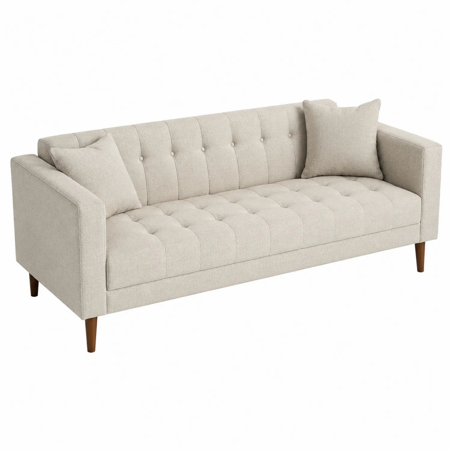 3-Sitzer Sofa Leinen Beige mit Kissen