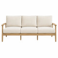 3-Sitzer Sofa aus Eichenholz und Baumwoll-Leinen-Mischgewebe Beige