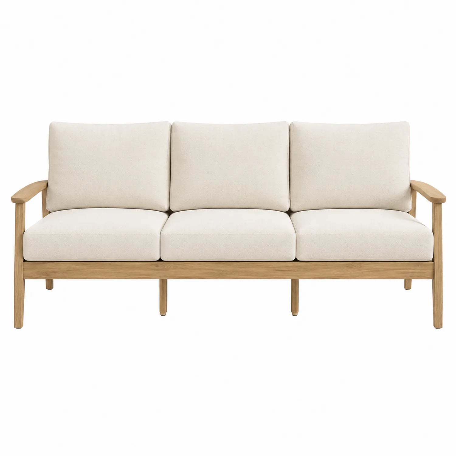 3-Sitzer Sofa aus Eichenholz und Baumwoll-Leinen-Mischgewebe Beige