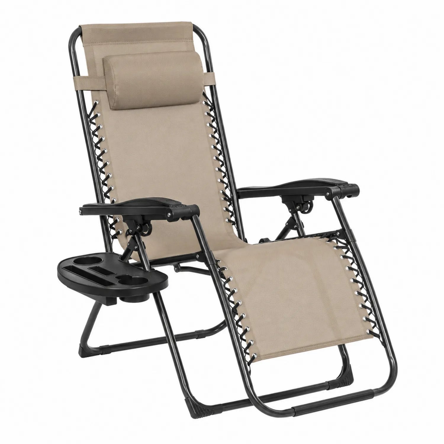Klappbarer Stuhl aus Stahl und Textil Beige