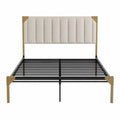 Metallbett mit gepolstertem Kopfteil aus Leinen 140x200 cm Beige/Schwarz